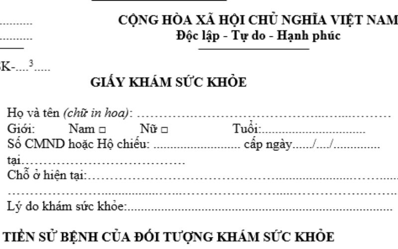 giấy khám sức khỏe