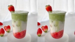 Ly matcha dâu tây tươi thành phẩm