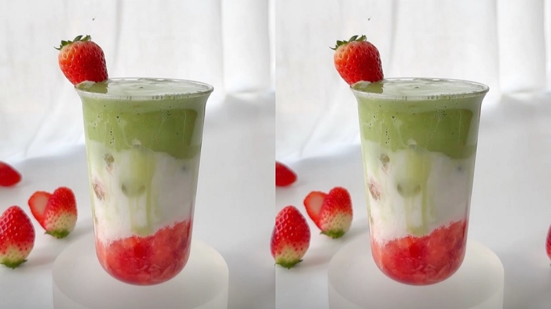 Ly matcha dâu tây tươi thành phẩm