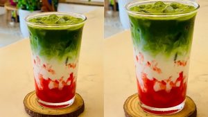 Ly matcha latte dâu tây thành phẩm
