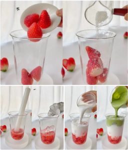 Pha chế matcha dâu tây tươi