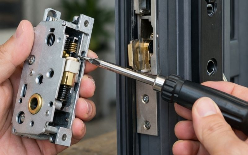 Tháo ổ khoá để mở khoá cửa nhôm Xingfa bị kẹt